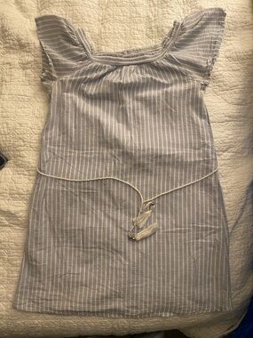 Derek Heart Blue and White Striped Mini Dress with Tassel Belt